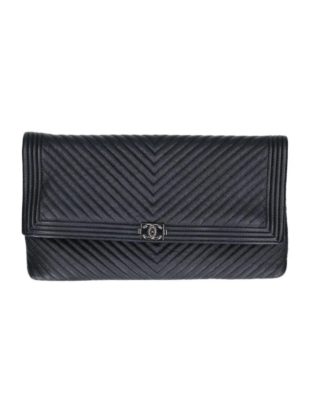 Chanel 21 Lambskin CC Logo Boy Chef Blanc Stitch Clutch Bag